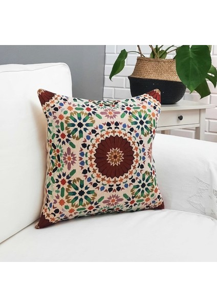 Goblen Dokuma Kırlent Kılıfı Çini Motifli 43 x 43 Cm