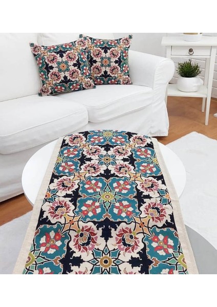 Goblen Dokuma Kırlent Kılıfı ve Runner 2+1 Set