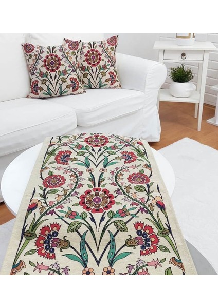 Goblen Dokuma Kırlent Kılıfı ve Runner 2+1 Set
