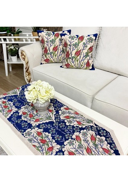 Goblen Dokuma Kırlent Kılıfı ve Runner 2+1 Set