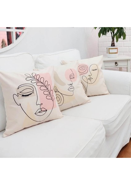 Calm Faces Temalı Kırlent Kılıfı 3'lü Kombin Set
