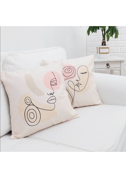 Calm Faces Temalı Kırlent Kılıfı 2'li Kombin Set