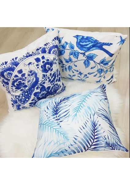 Çini Desen Kırlent Kılıfı 3'lü Kombin Set