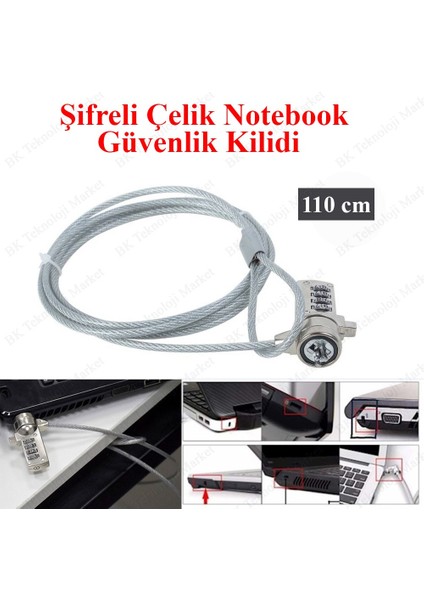 Şifreli Çelik Notebook Güvenlik Kilidi