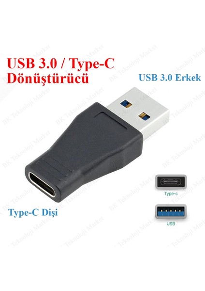 BK Teknoloji USB 3.0 Erkek To USB 3.1 Type-C Dişi Dönüştürücü