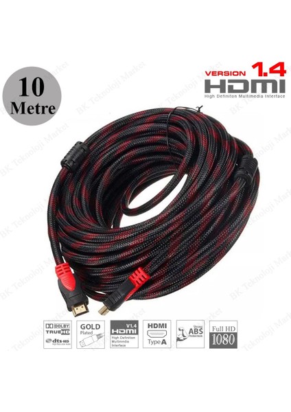 BK Teknoloji Yüksek Kalite Full Hd 3D Örgülü HDMI Kablo - 10 Metre