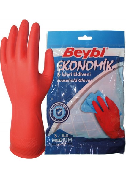 7-7.5 Ekonomik 25LI Paket Lateks Kırmızı Eldiven Pamuk Kaplı Iç Yüzey Terlemeyi Azaltır