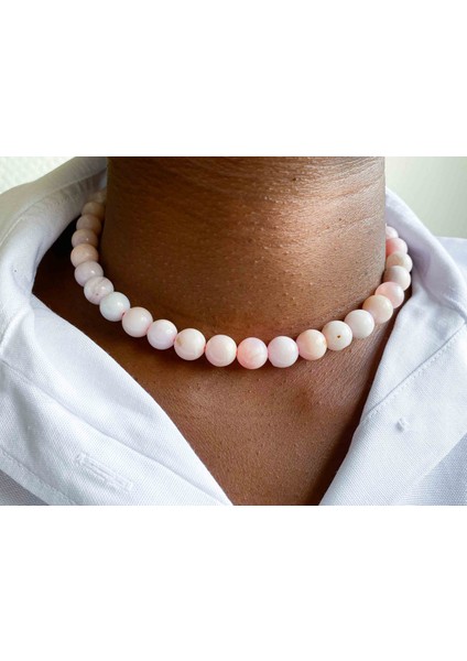 Pembe Opal Doğaltaş Kolye 10 mm