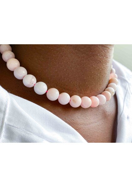 Pembe Opal Doğaltaş Kolye 10 mm