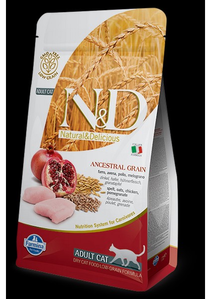 N-D Düşük Tahıllı Tavuklu Narlı Yetişkin Kedi Maması 1.5 kg
