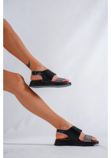 Hakiki Deri Siyah X3 Kadın Deri Sandalet Dp-2093