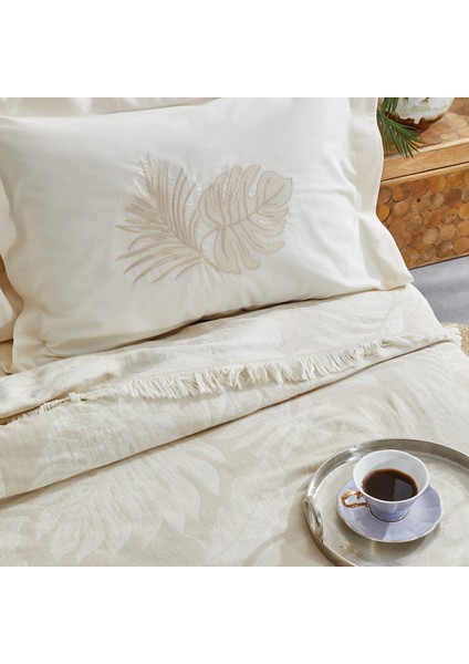 Bedding Belinda Çift Kişilik Müslin Pike Yatak Örtüsü Takımı - Vizon