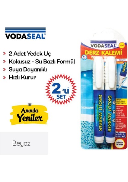 Hızlı Kuruyan Su Bazlı Kokusuz Kalıcı Derz Kalemi 2'li