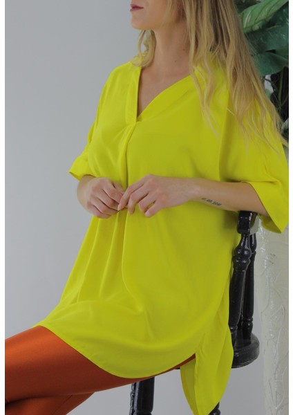 Dokuma V Yaka Bluz Sarı - 1297.85 modelleri