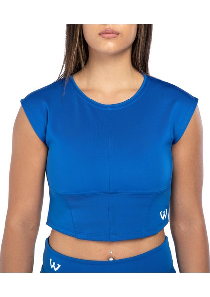 Kadın Spor Fit Rahat Tişört Esnek Crop Top - Eternity Mavi