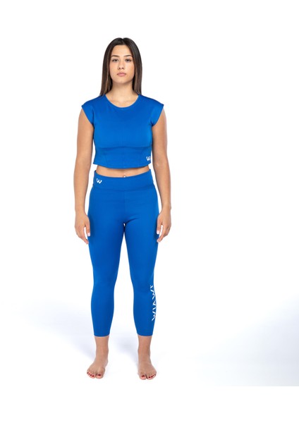 Kadın Spor Fit Rahat Tişört Esnek Crop Top - Eternity Mavi