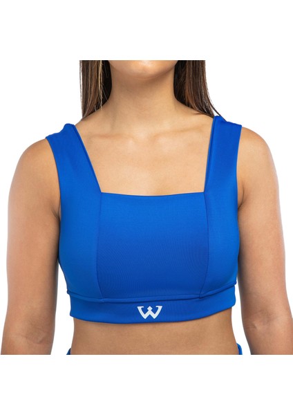 Kadın Kalın Askılı Spor Sütyeni Atlet Esnek Crop Top - Eternity Mavi