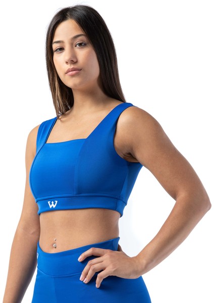 Kadın Kalın Askılı Spor Sütyeni Atlet Esnek Crop Top - Eternity Mavi