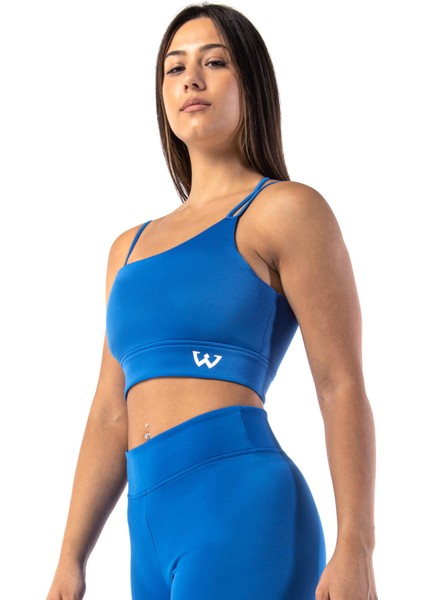 Kadın Ince Askılı Spor Sütyeni Atlet Esnek Crop Top - Eternity Mavi