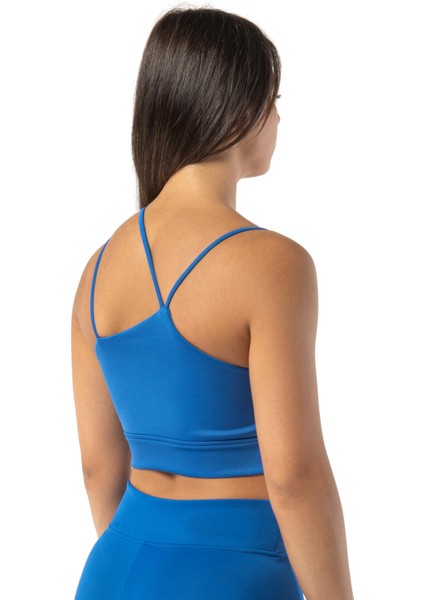 Kadın Ince Askılı Spor Sütyeni Atlet Esnek Crop Top - Eternity Mavi