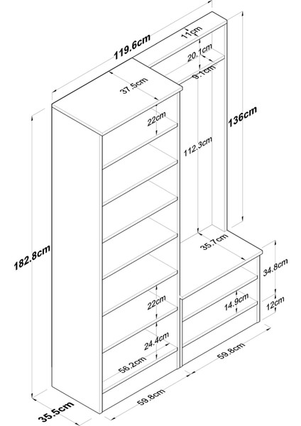 P6 Modern Portmanto Ayakkabılık Vestiyer Sepet Ceviz - Beyaz M11