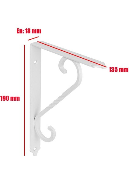 Ferforje Raf Altı Ayak Dekoratif Raf Tutucu Beyaz Montaj Aparatı 2 Adet 135 x 190 mm (Orta Boy)