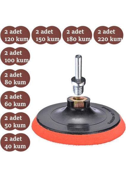 Cırt Zımpara Seti + Matkap Aparatı 115 mm 20 Parça