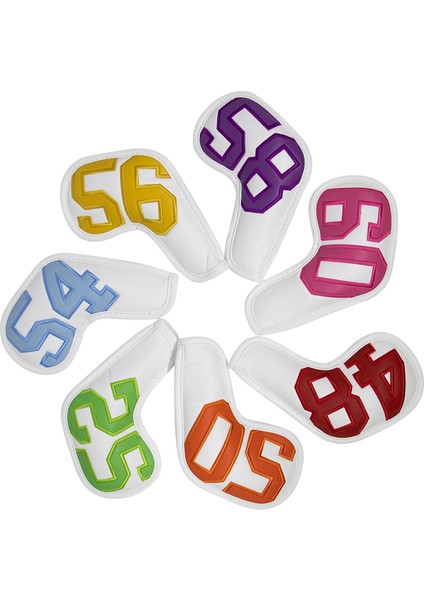 7pcs Golf Demir Headcover Golf Kulübü Kafa Kapağı Set Koruyucusu Işlemeli Beyaz (Yurt Dışından)