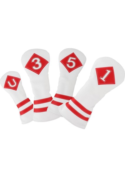 4set Golf Ahşap Kafa Kapağı Golf Kulübü Headcover Pu Sürücü Fairway Woods Beyaz Kırmızı Numara (Yurt Dışından)
