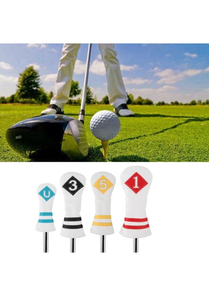 4set Golf Ahşap Kafa Kapağı Golf Kulübü Headcover Pu Sürücü Fairway Woods Beyaz Renkli Numara (Yurt Dışından) modelleri