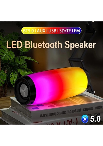 Taşınabilir Hoparlörler Bluetooth Sütunu Kablosuz Bluetooth Hoparlör Güçlü Yüksek Boombox Açık Bass Hıfı Tf Fm Radyo, LED Işıklı (Yurt Dışından)