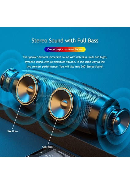 Taşınabilir Hoparlörler Bluetooth Sütunu Kablosuz Bluetooth Hoparlör Güçlü Yüksek Boombox Açık Bass Hıfı Tf Fm Radyo, LED Işıklı (Yurt Dışından)