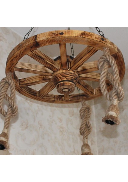 Ahşap Halatlı Teker Avize 60 Cm. 3'lü