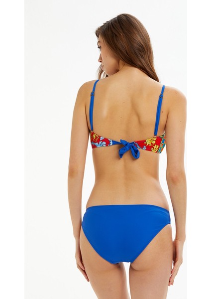 Saks Mavi Desenli Straplez Bikini Takımı