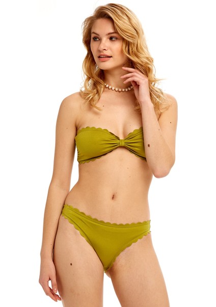 Lazer Kesim Yağ Yeşili Straplez Bikini Takımı fiyatları