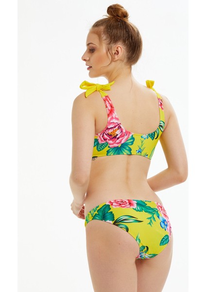 Sarı Çiçek Desenli Büstiyer Bikini Takımı