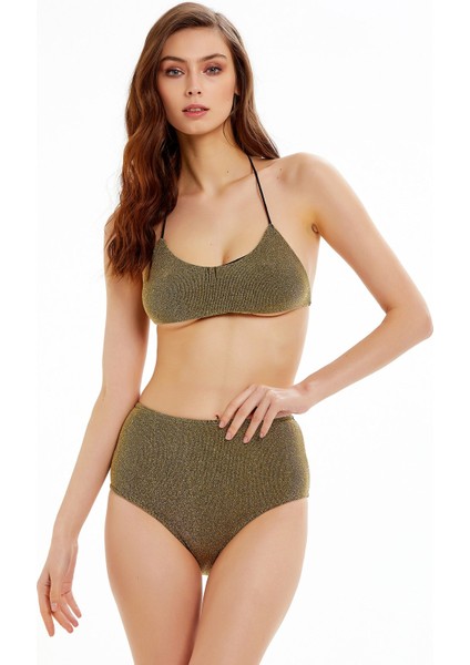 Gold Simli Yüksek Bel Bikini Takımı