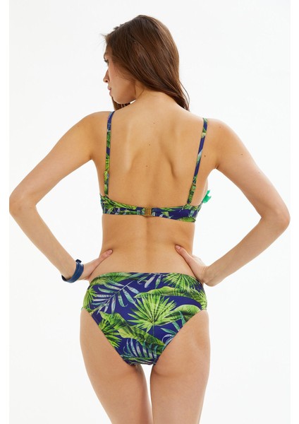 Yeşil Yapraklı Fırfırlı Kaplı Bikini Takımı