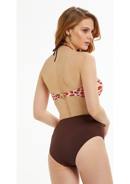 Kadın Oranj Kahveli Desen Straplez Bikini