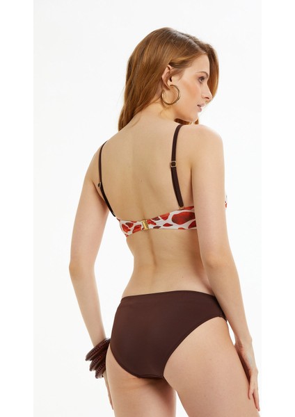 Kadın Oranj Kahveli Desen Kaplı Bikini