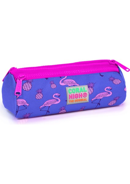 Coral High Kids Üç Bölmeli Kalem Kutusu Lavanta Pembe Flamingo Desenli 22316