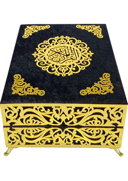 Kuranı Kerim Seti Tamamen Kadife Kaplı Özel Mika Süslemeli Çeyizlik Reyhan Çift Sandıklı (Ciltli)