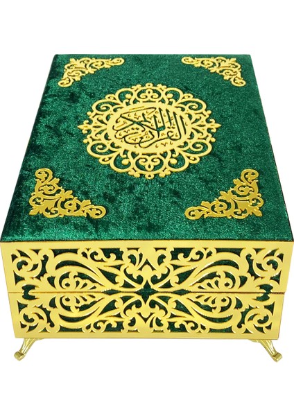 Kuranı Kerim Seti Tamamen Kadife Kaplı Özel Mika Süslemeli Çeyizlik Reyhan Çift Sandıklı (Ciltli)