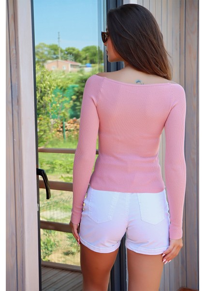 U Yaka Uzun Kollu Kazak Pudra fırsatları