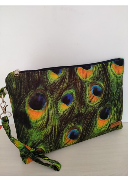 Tavuskuşu Tüyü Desenli Clutch Çanta