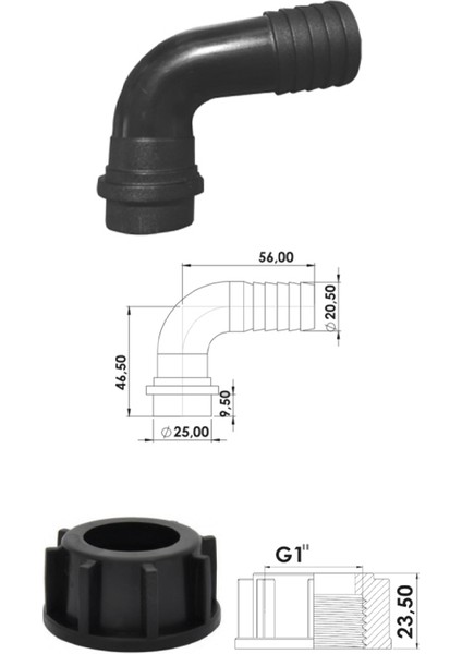 25/20,5 mm Plastik Dirsek