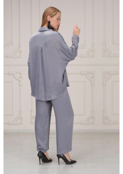 Saten Bol Paça Pantolon Gri fırsatları