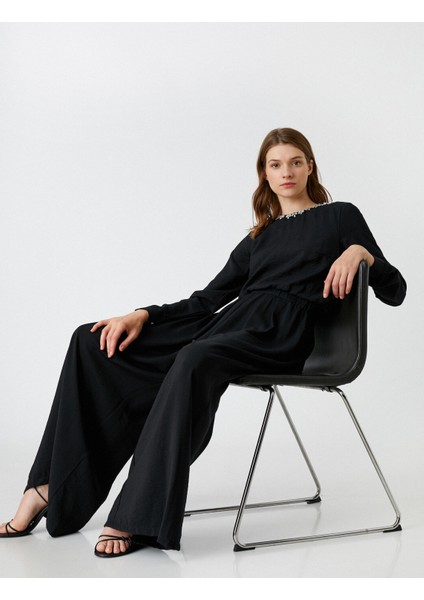 Bol Paça Abiye Tulum Yakası Taş Detaylı