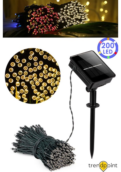 Solar 200 Ledli 22 Metre Bahçe Aydınlatma Dekorasyon Güneş Enerjili LED Sarı Işık