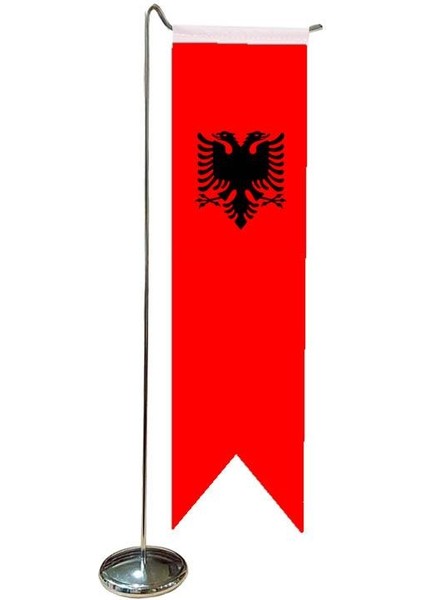Masa Üstü Kırlangıç Arnavutluk Bayrağı + Krom L Direk Masa Bayrak Seti